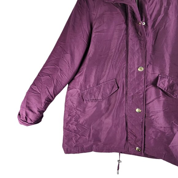Woman Within Womens Hooded Winter Coat Purple Faux Fur Trim & Pockets 14/16 - Picture 4 of 7